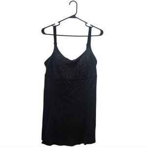 Great Lengths Swim Black Gold Polka Dotted Dots Empire Princess Swimdress Sz 14